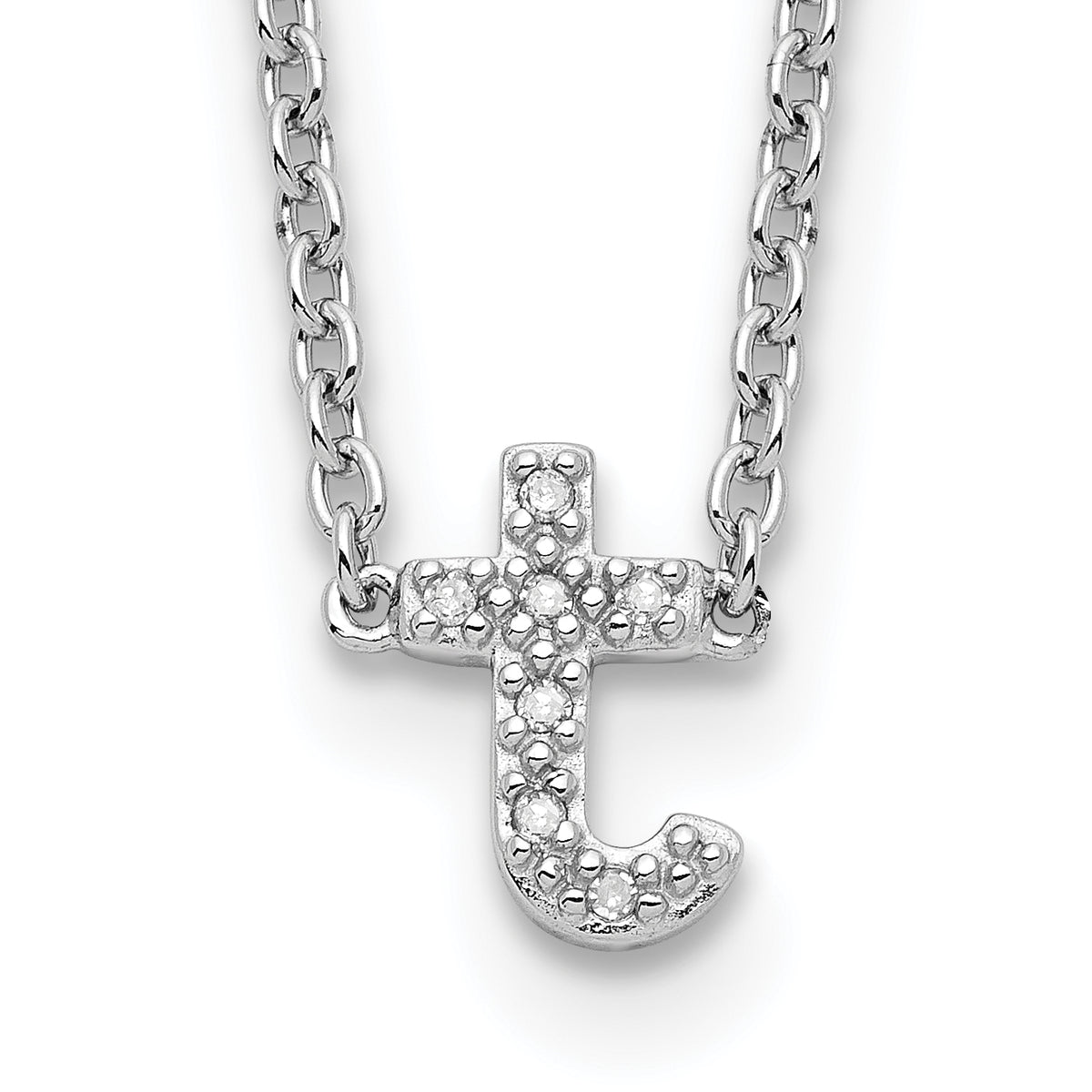 Sterling Silver 925 Diamond T Initial Necklace with Polished Finish, 18-Inch