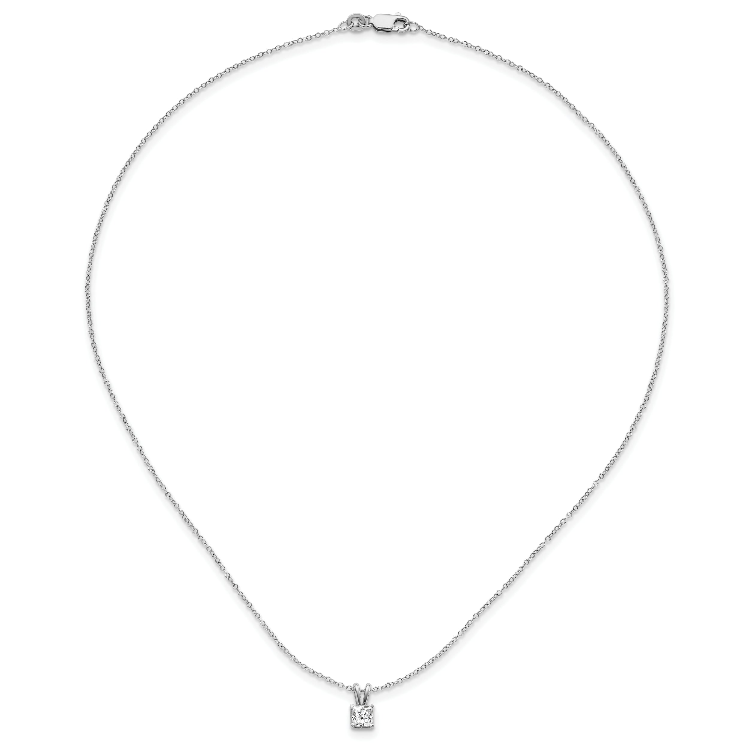 Sterling Silver 925 Princess-Cut CZ Pendant Necklace, Polished with Rhodium Finish