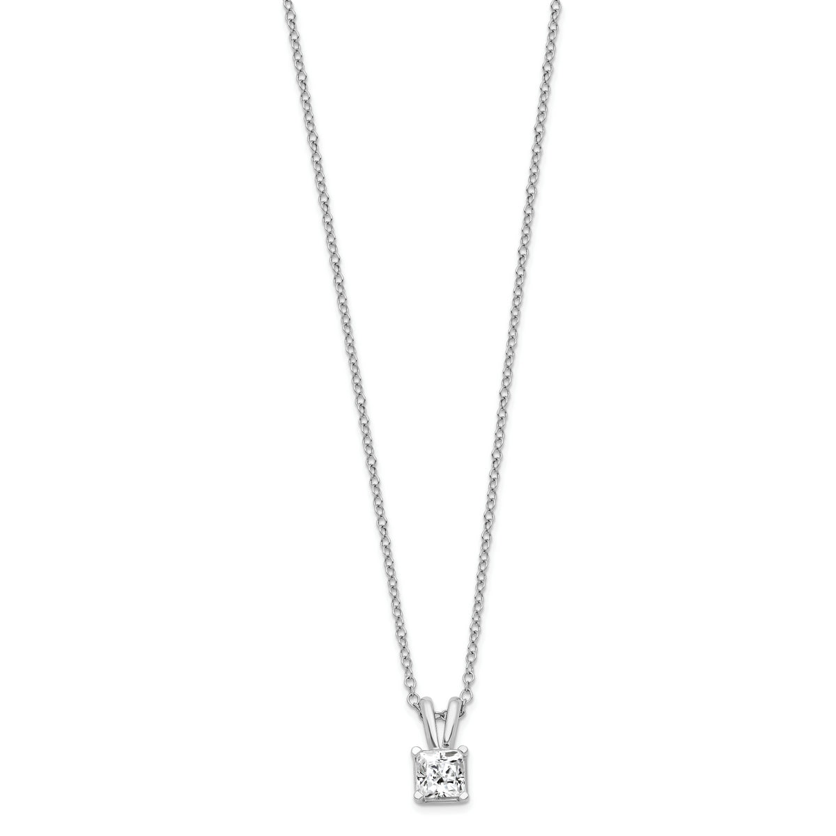 Sterling Silver 925 Princess-Cut CZ Pendant Necklace, Polished with Rhodium Finish