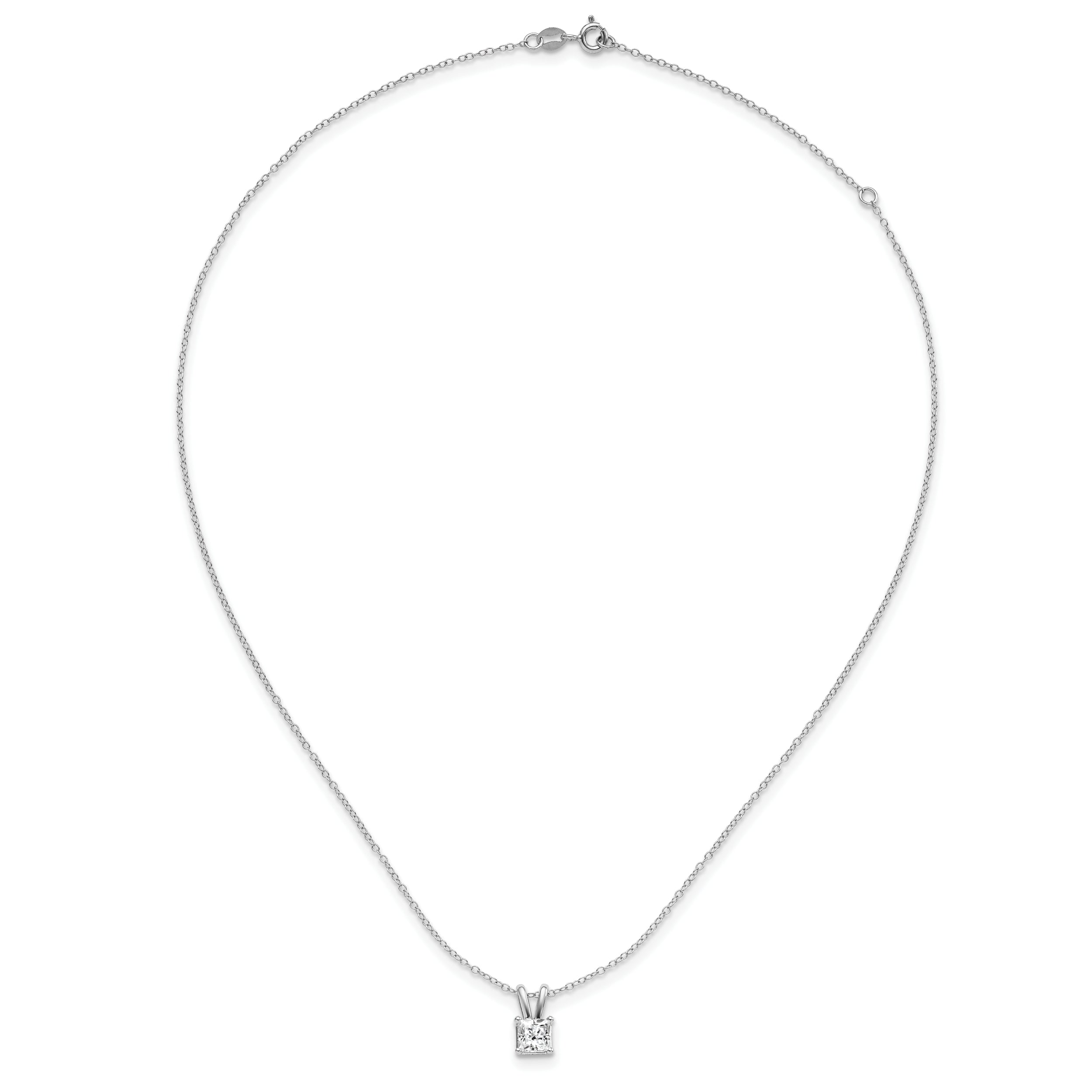 Sterling Silver 925 Princess-Cut CZ Pendant Necklace with Rhodium Finish