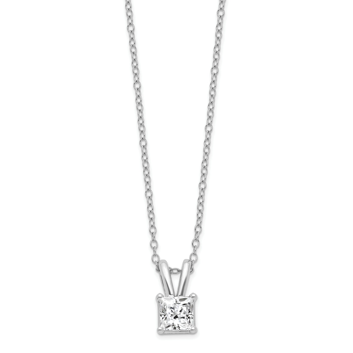 Sterling Silver 925 Princess-Cut CZ Pendant Necklace with Rhodium Finish