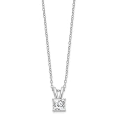 Sterling Silver 925 Princess-Cut CZ Pendant Necklace with Rhodium Finish