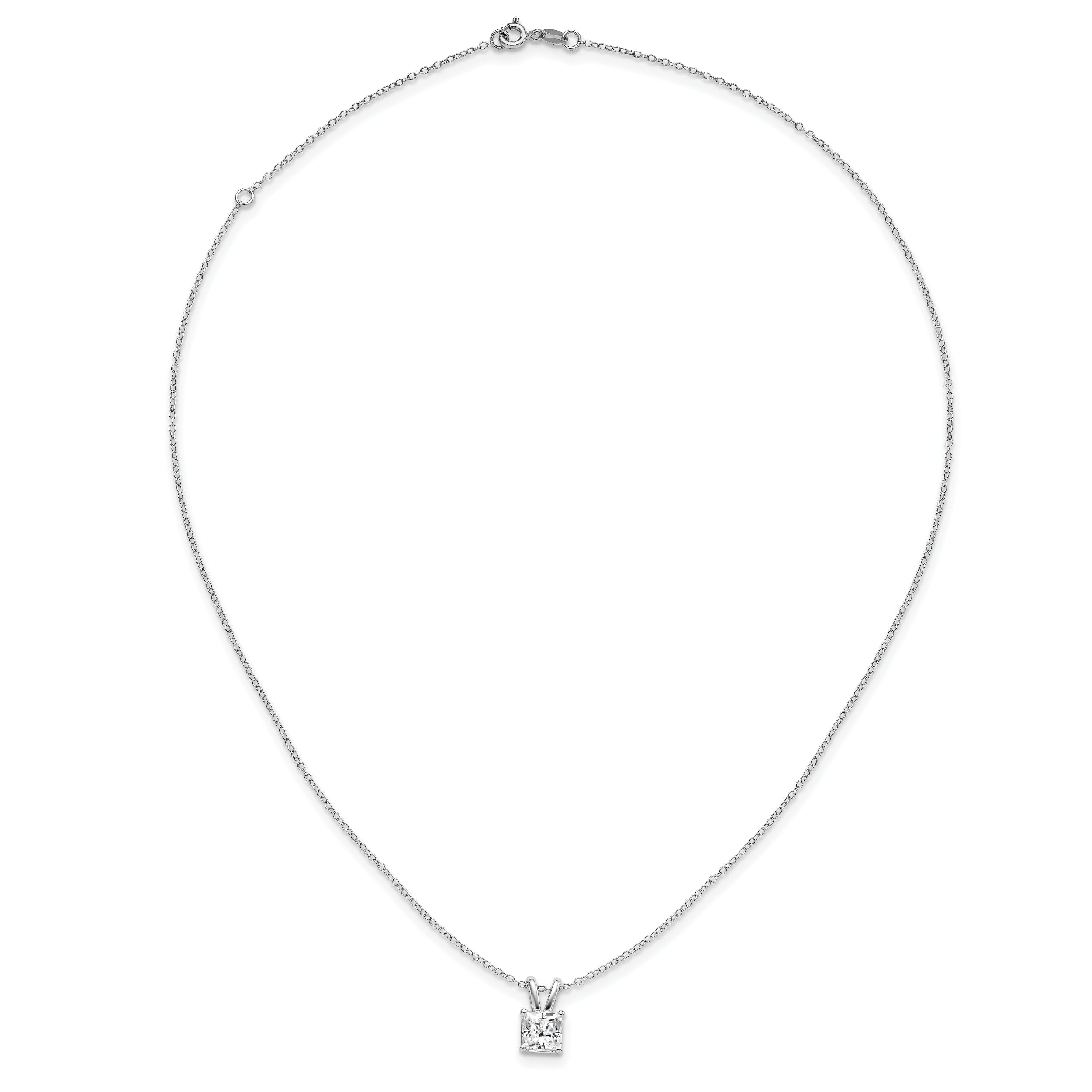 Sterling Silver 925 Princess-Cut CZ Necklace with Polished Rhodium Finish