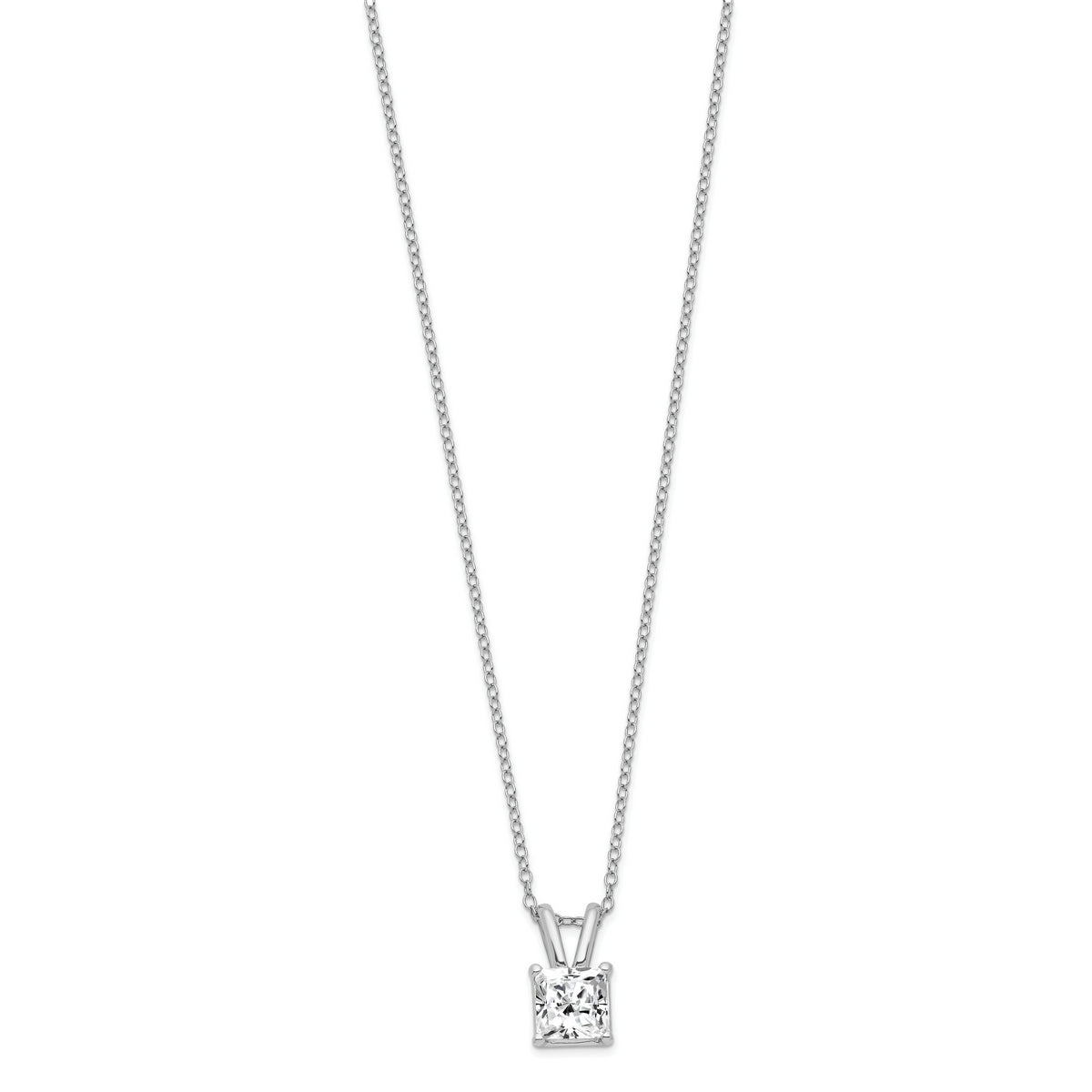 Sterling Silver 925 Princess-Cut CZ Necklace with Polished Rhodium Finish