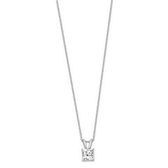 Sterling Silver 925 Princess-Cut CZ Necklace with Polished Rhodium Finish