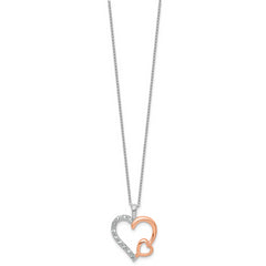 Sterling Silver 18" Heart Necklace with Rose Gold & White Sapphires