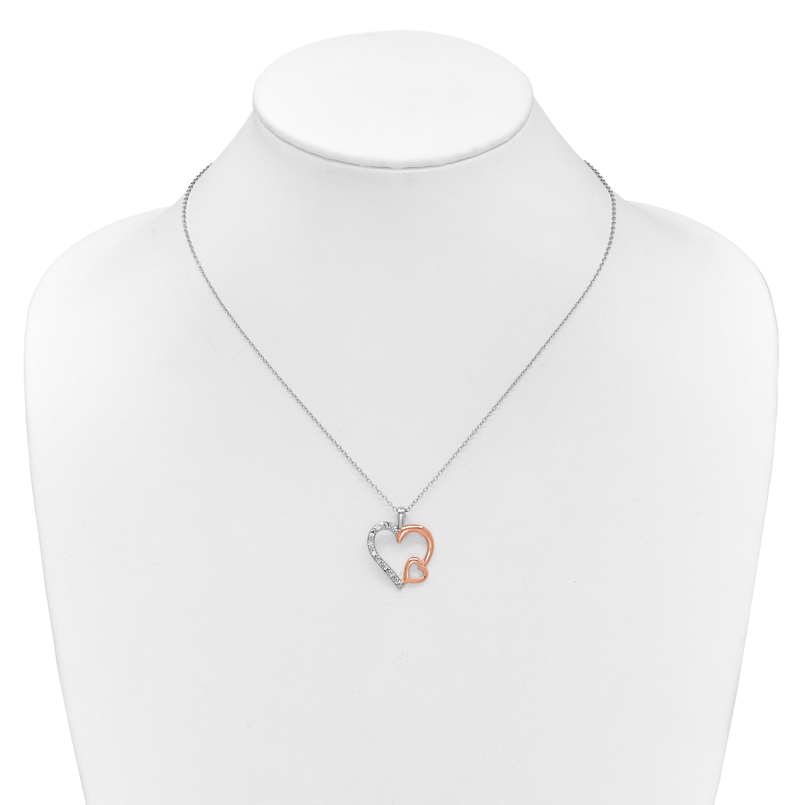 Sterling Silver 18" Heart Necklace with Rose Gold & White Sapphires