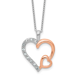 Sterling Silver 18" Heart Necklace with Rose Gold & White Sapphires