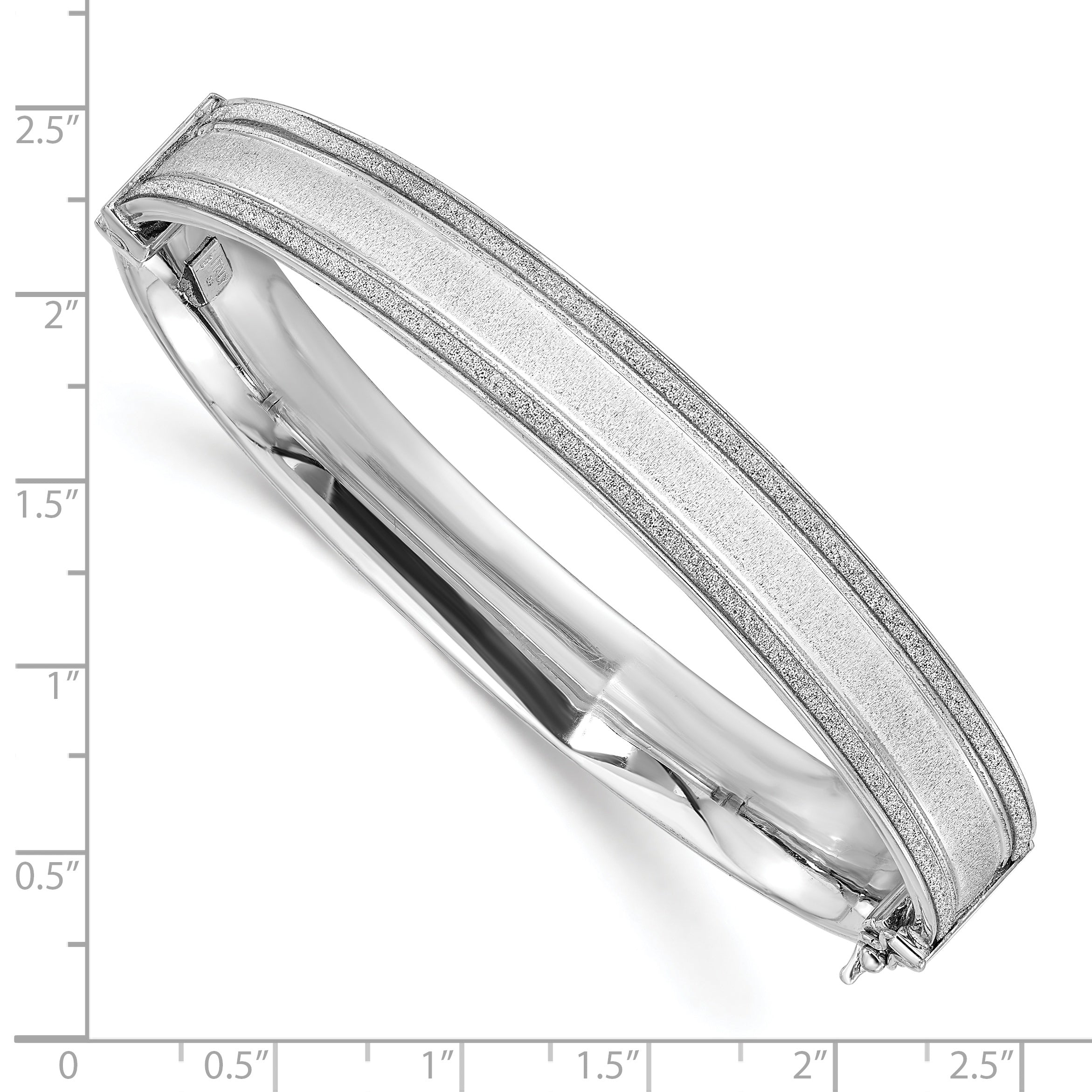 Sterling Silver 925 Textured Glitter Baguette Hinged Bangle for Women