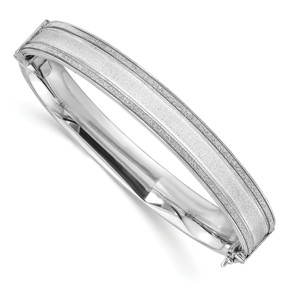 Sterling Silver 925 Textured Glitter Baguette Hinged Bangle for Women