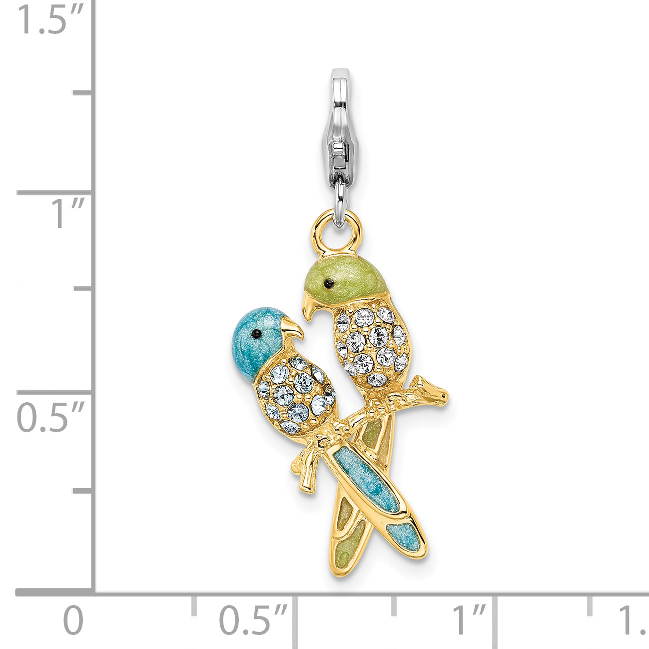 Sterling Silver 925 Love Birds Charm with Enamel and Crystal Accent