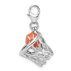 Sterling Silver 925 Enameled Basketball Charm with Lobster Clasp