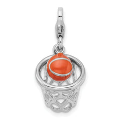 Sterling Silver 925 Enameled Basketball Charm with Lobster Clasp