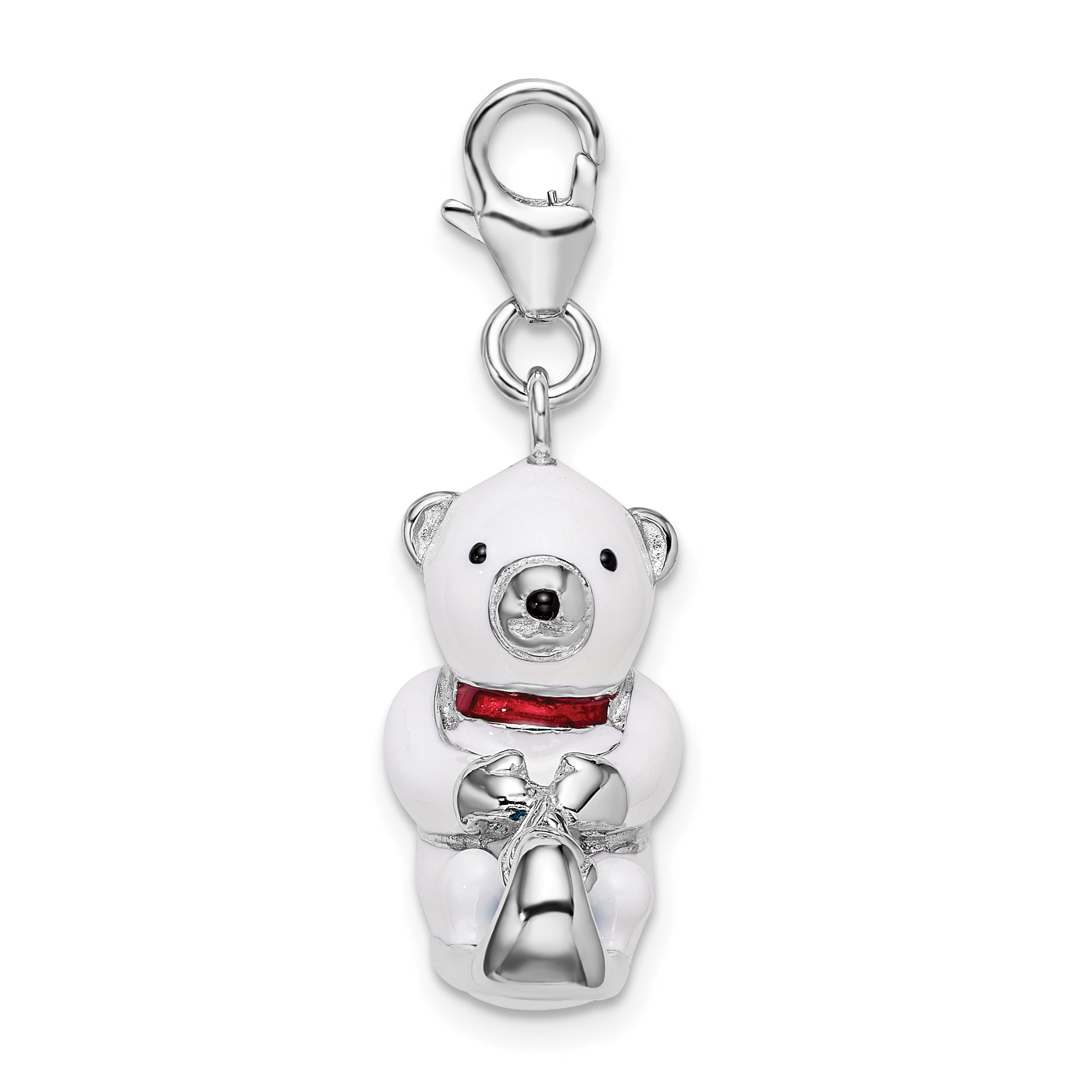 Sterling Silver 925 Enameled Polar Bear Charm with Lobster Clasp