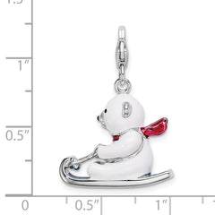 Sterling Silver 925 Enameled Polar Bear Charm with Lobster Clasp