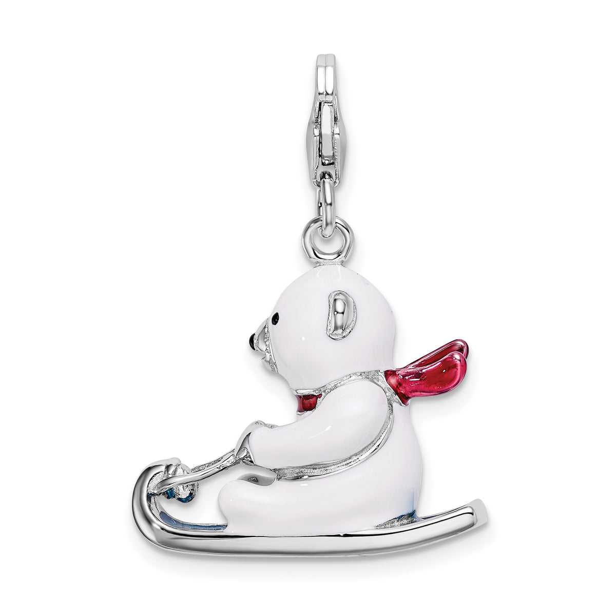 Sterling Silver 925 Enameled Polar Bear Charm with Lobster Clasp