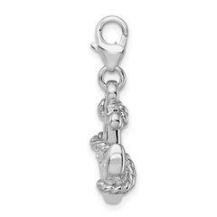 Sterling Silver 925 Polished CZ Anchor Charm with Lobster Clasp