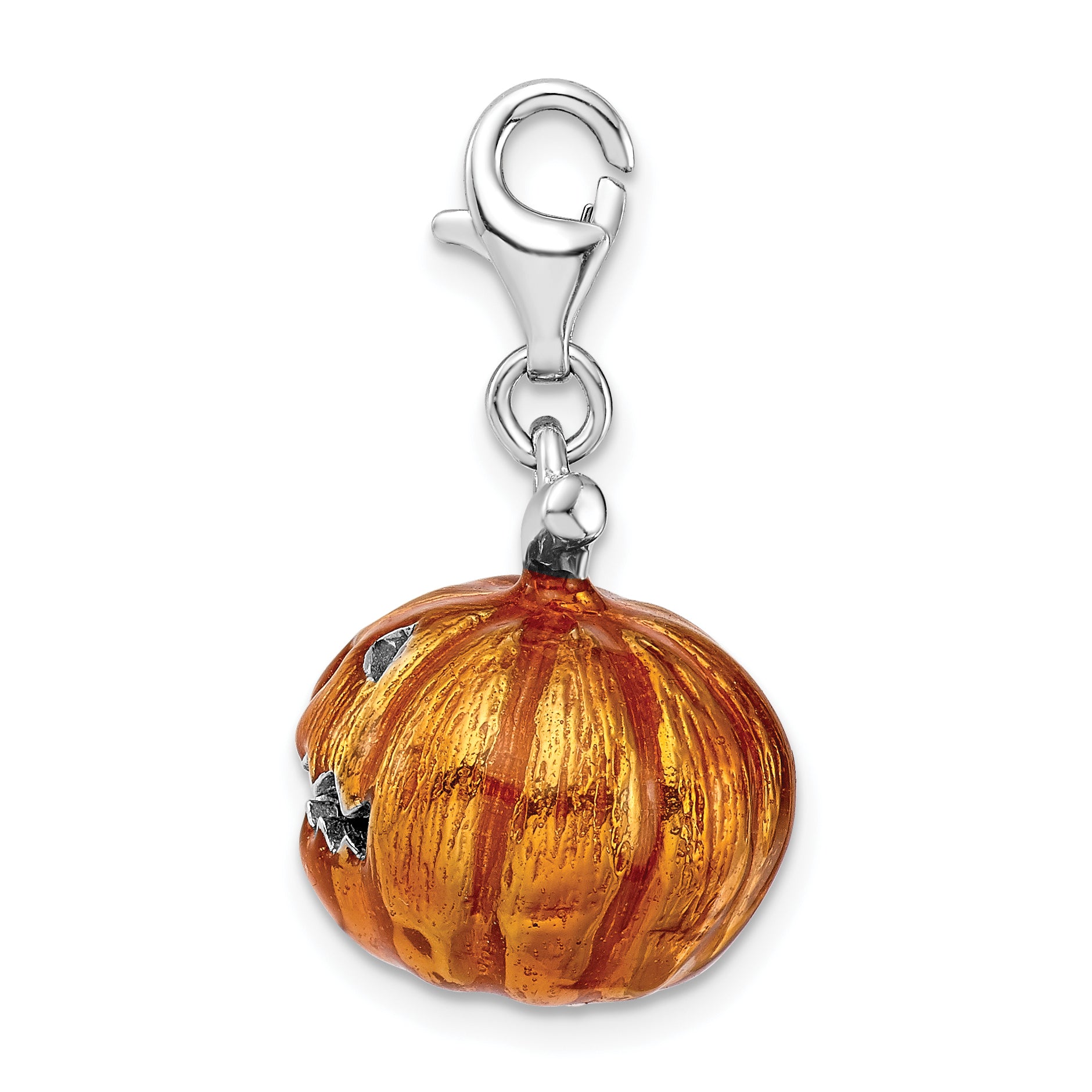 Sterling Silver 925 Jack-o-Lantern Charm with Enamel & Lobster Clasp