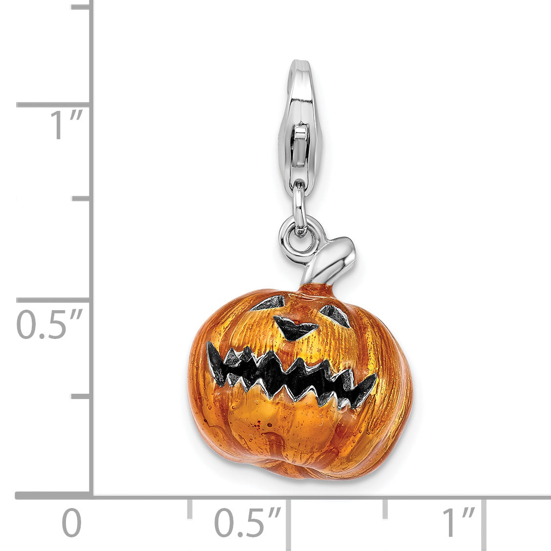 Sterling Silver 925 Jack-o-Lantern Charm with Enamel & Lobster Clasp