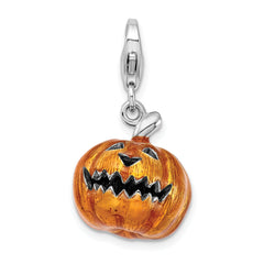 Sterling Silver 925 Jack-o-Lantern Charm with Enamel & Lobster Clasp