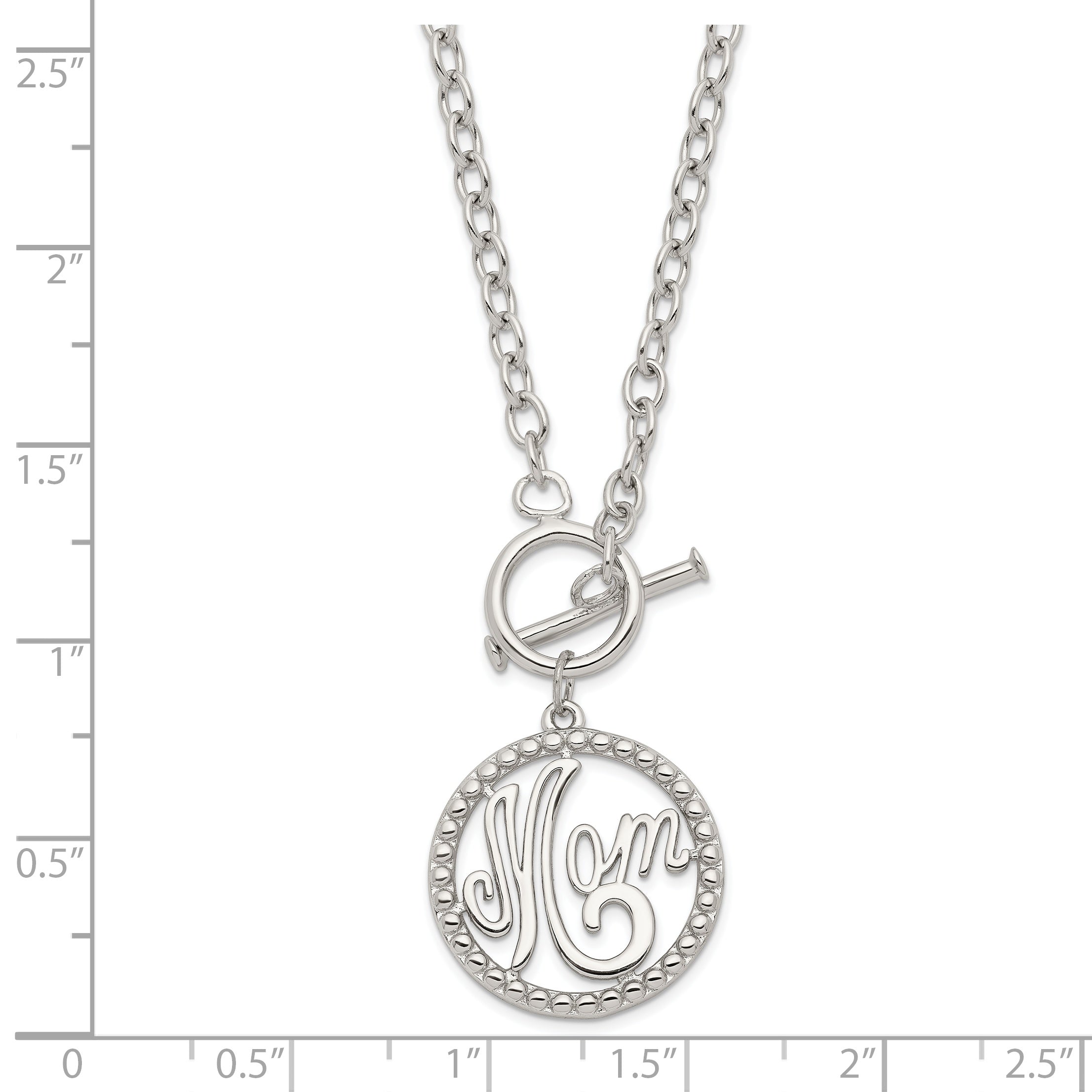 Sterling Silver 925 Polished Mom Necklace with Rhodium-Plated Finish