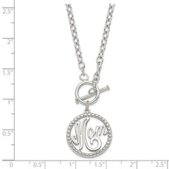 Sterling Silver 925 Polished Mom Necklace with Rhodium-Plated Finish