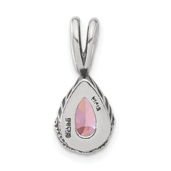 Sterling Silver 925 Pink CZ Teardrop Pendant with Polished Antiqued Finish