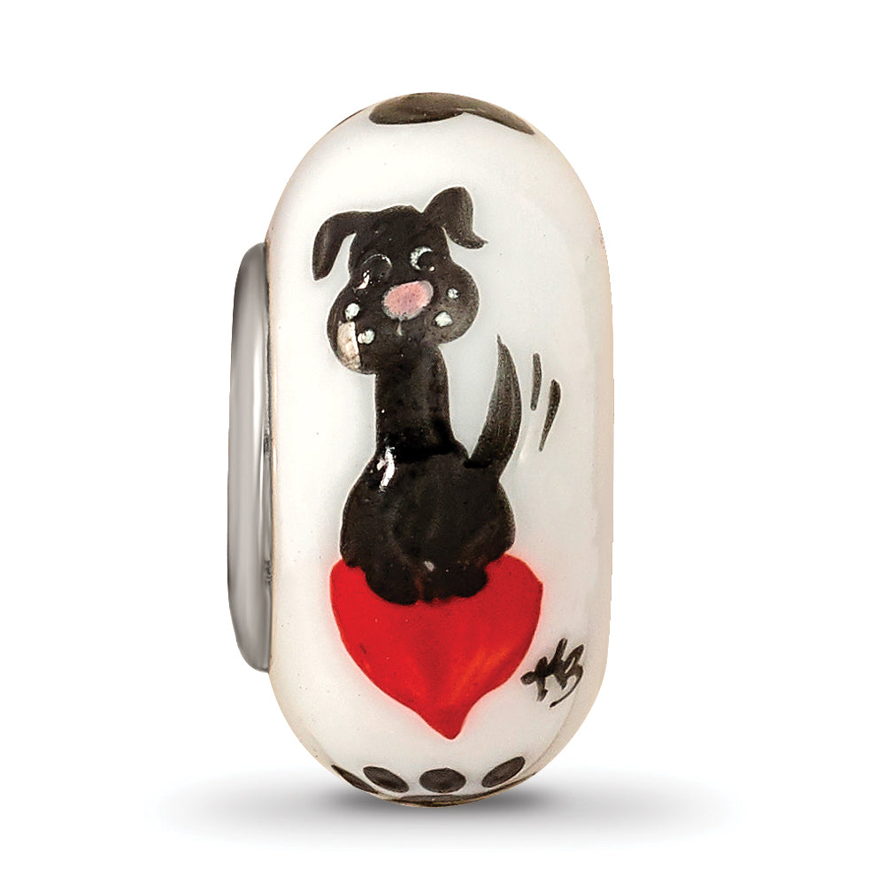 Sterling Silver Hand-Painted Muttley Dog Glass Bead Elegant Fenton Design