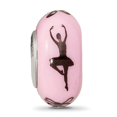 Sterling Silver Pink Hand-Painted Ballerina Glass Bead Elegant Fenton Design