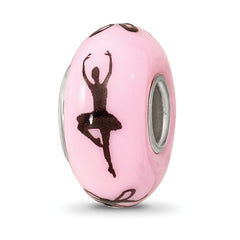 Sterling Silver Pink Hand-Painted Ballerina Glass Bead Elegant Fenton Design