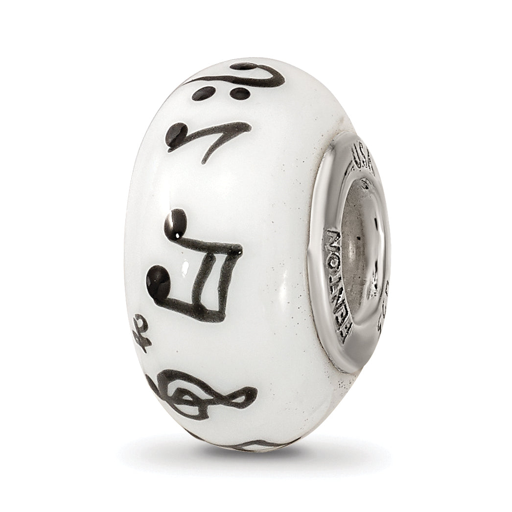 Sterling Silver 925 Fenton Glass Bead with Hand-Painted Music Notes