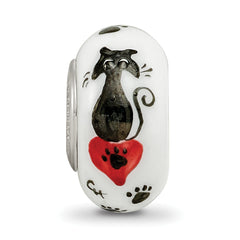 Sterling Silver Fenton Glass Bead with Hand-Painted Cat Paw Design