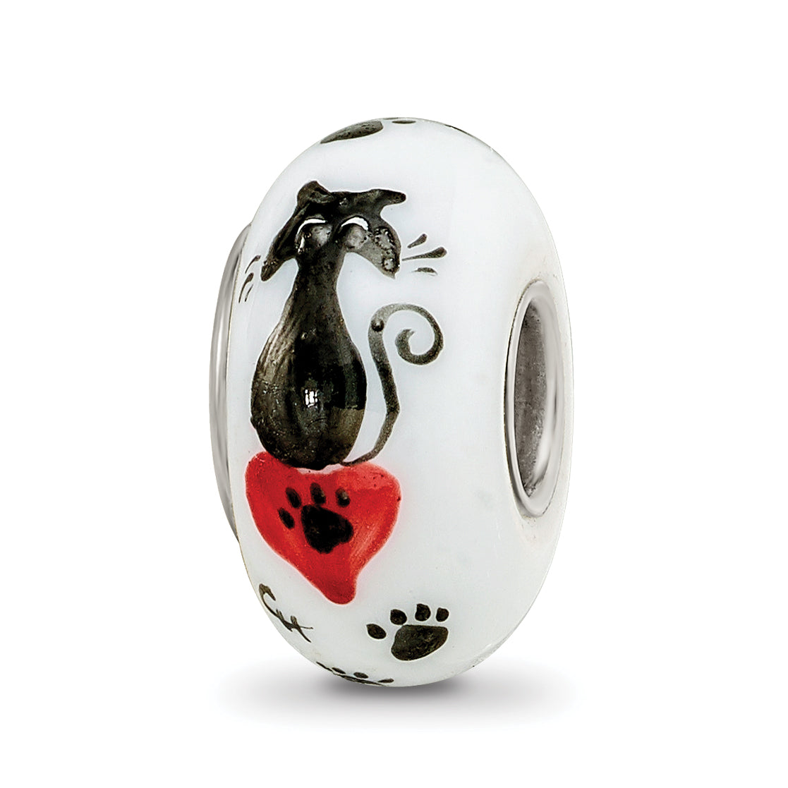 Sterling Silver Fenton Glass Bead with Hand-Painted Cat Paw Design