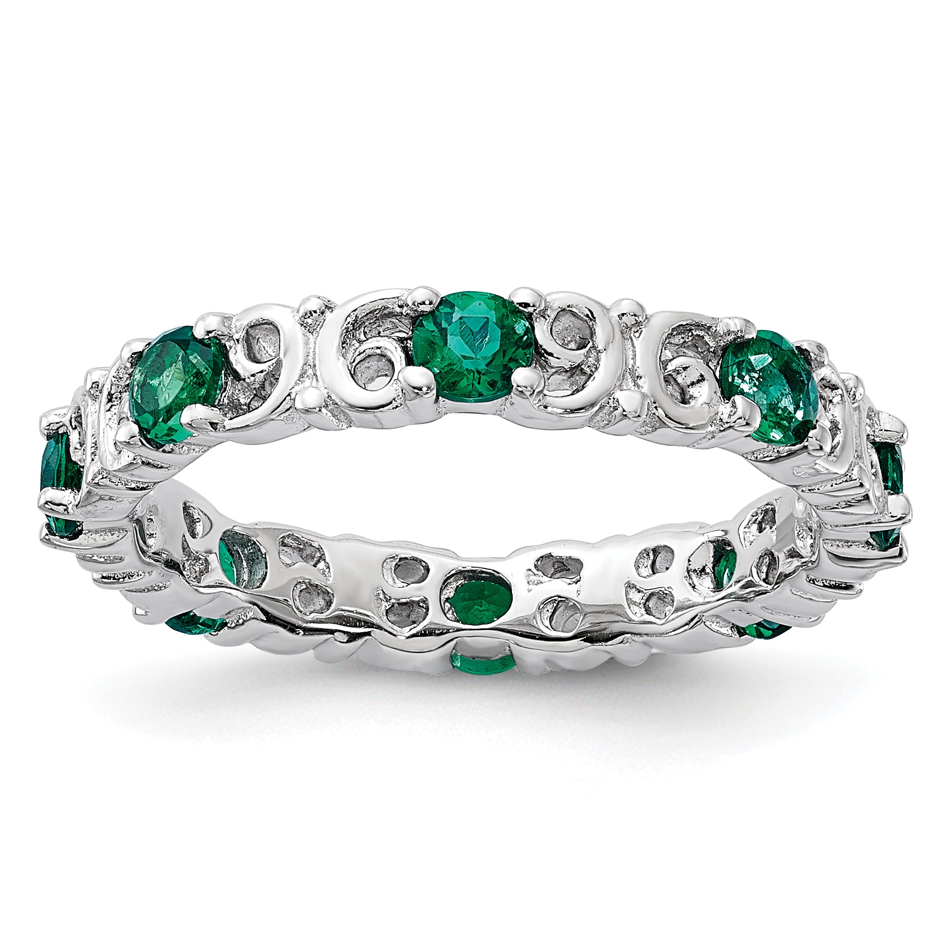 Sterling Silver Stackable Expressions Created Emerald Ring - Sophia Jewelers