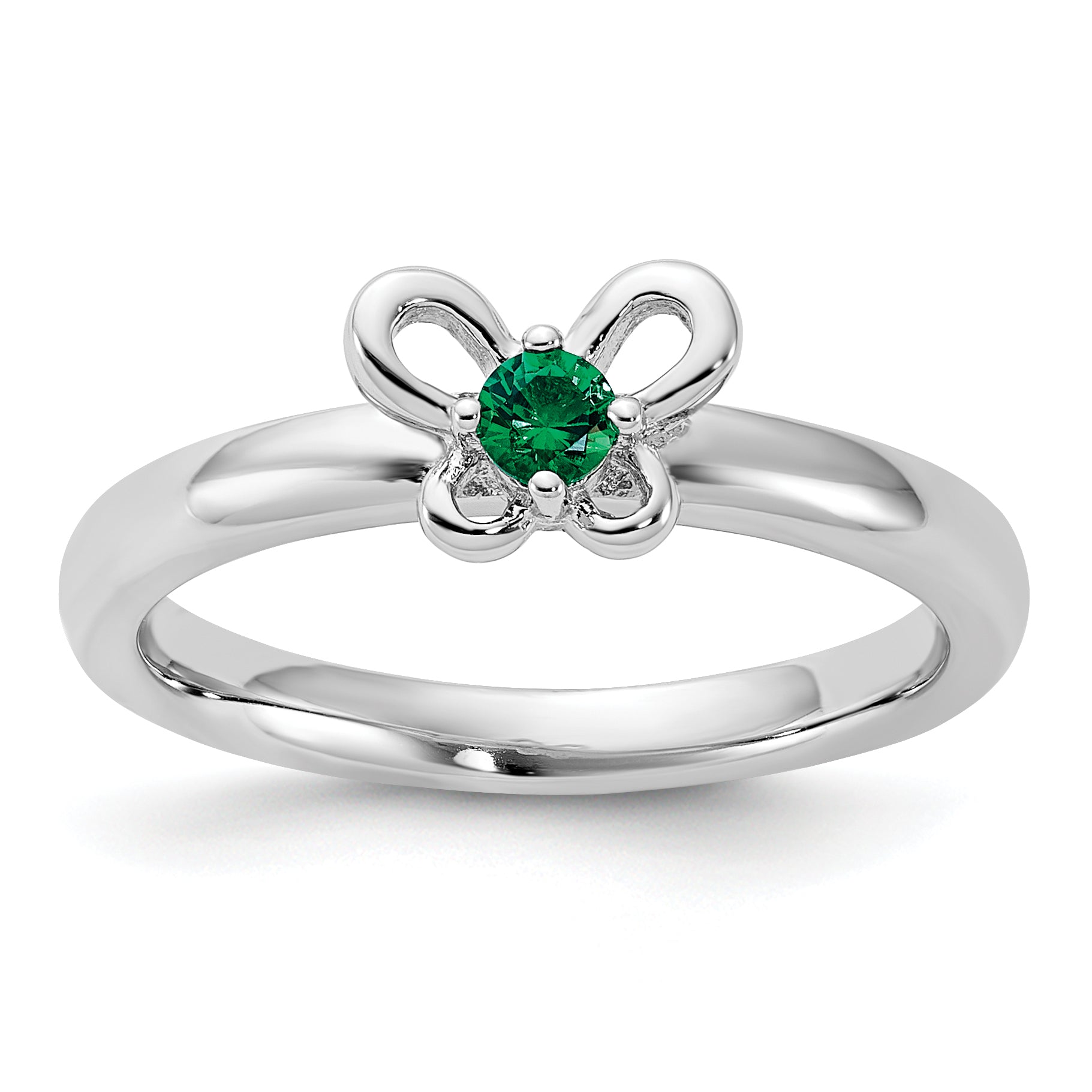 Sterling Silver Stackable Expressions Created Emerald Ring - Sophia Jewelers