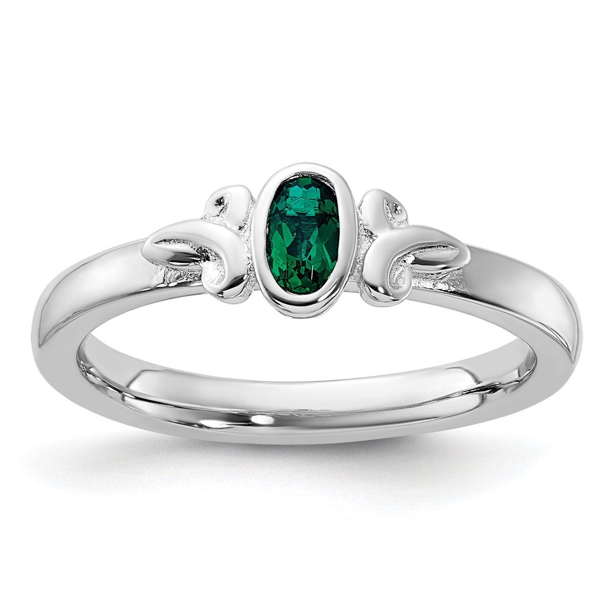 Sterling Silver Stackable Expressions Created Emerald Ring - Sophia Jewelers