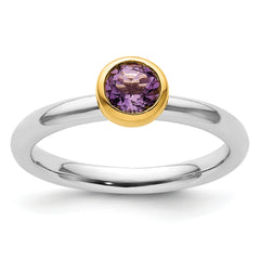 Sterling Silver Stackable Expressions w/Gold-plated Amethyst Ring - Sophia Jewelers