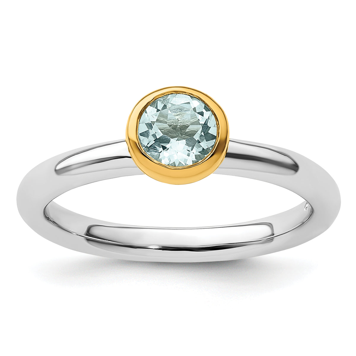 Sterling Silver Stackable Expressions w/Gold-plate Aquamarine Ring - Sophia Jewelers