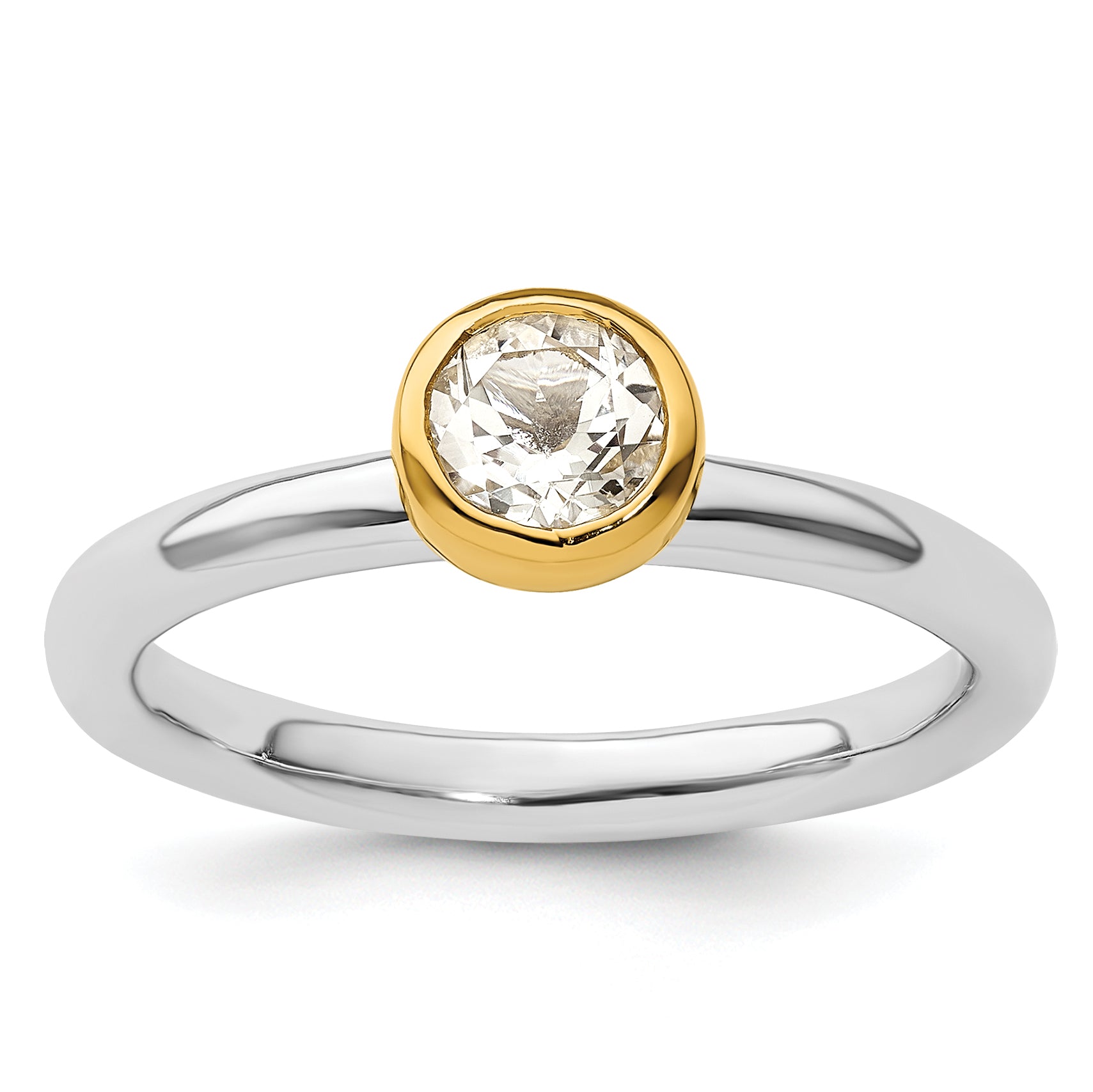 Sterling Silver Stackable Expressions w/Gold-plated White Topaz Ring - Sophia Jewelers