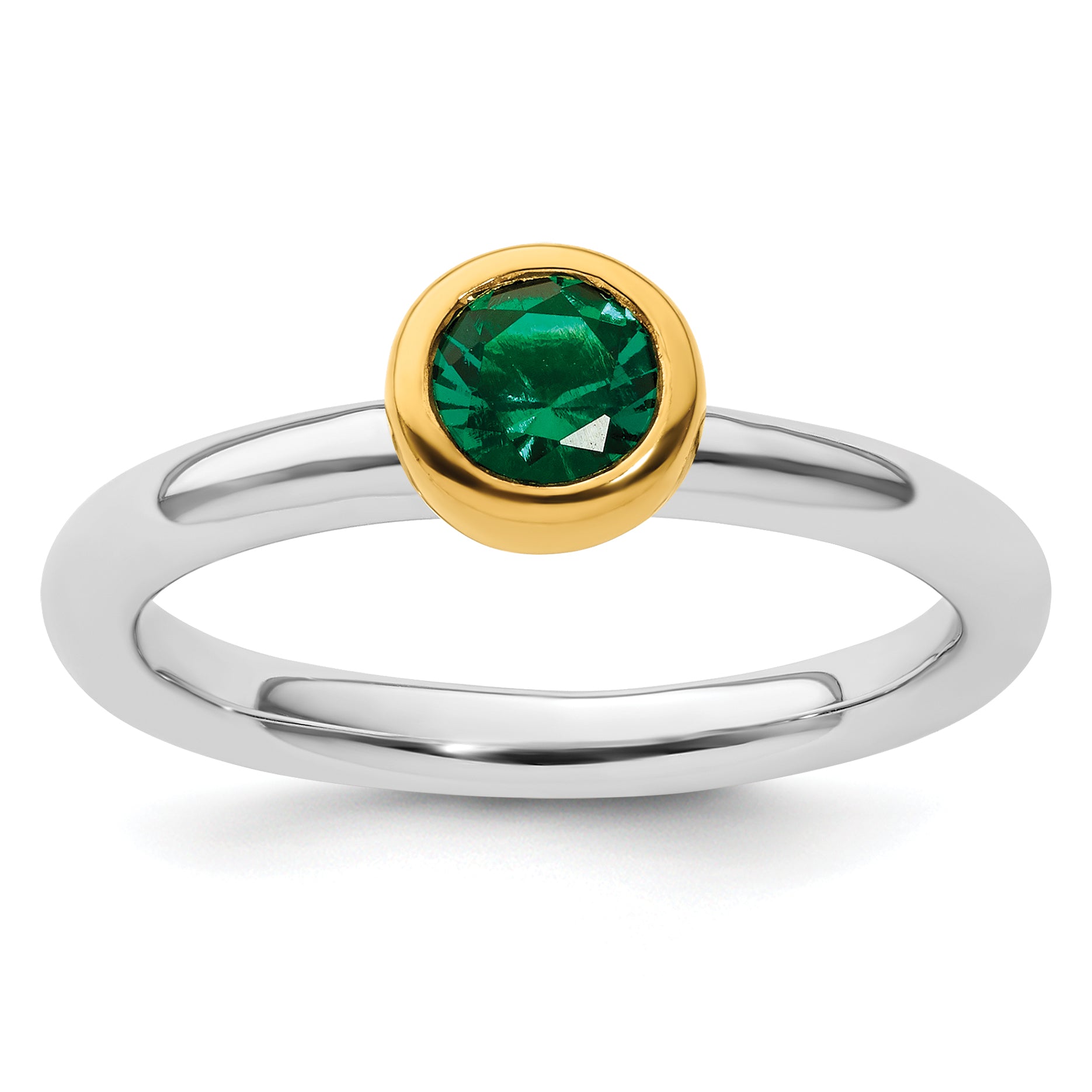 Sterling Silver Stackable Expressions w/Gold-plate Cr. Emerald Ring - Sophia Jewelers