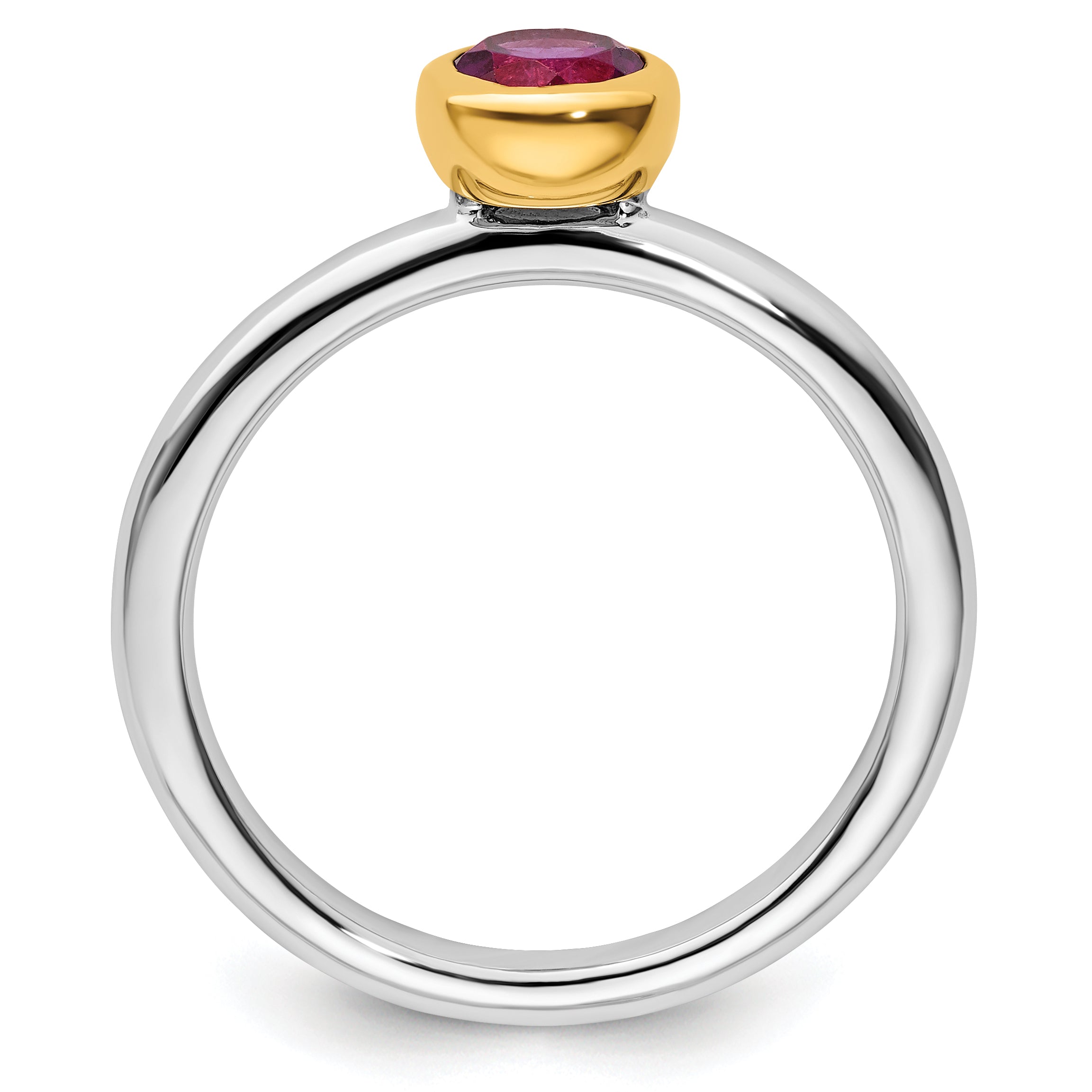 Sterling Silver Stackable Expressions w/Gold-plated Rhod. Garnet Ring - Sophia Jewelers