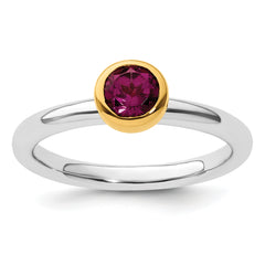 Sterling Silver Stackable Expressions w/Gold-plated Rhod. Garnet Ring - Sophia Jewelers