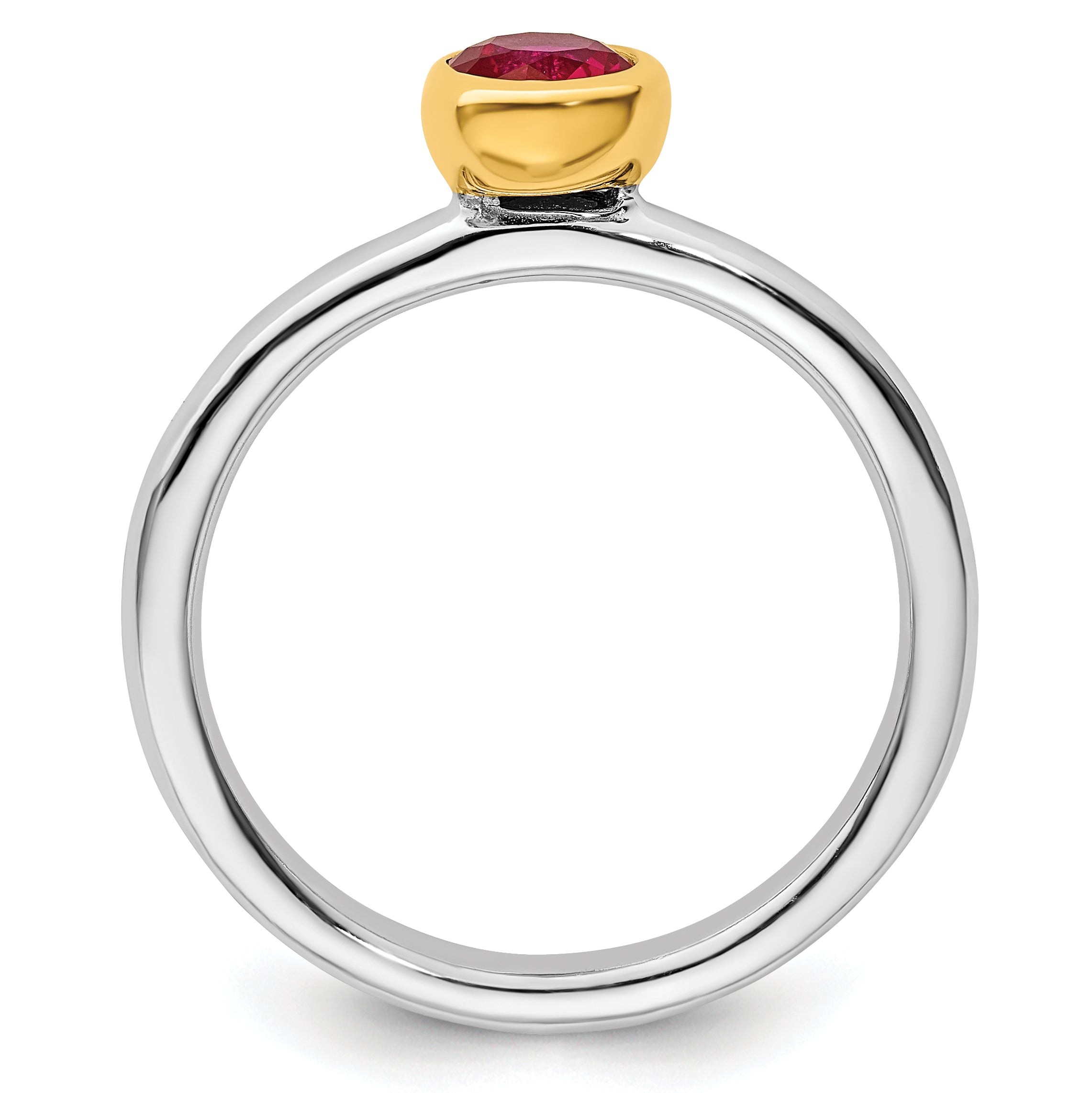 Sterling Silver Stackable Expressions w/Gold-plate Cr. Ruby Ring - Sophia Jewelers