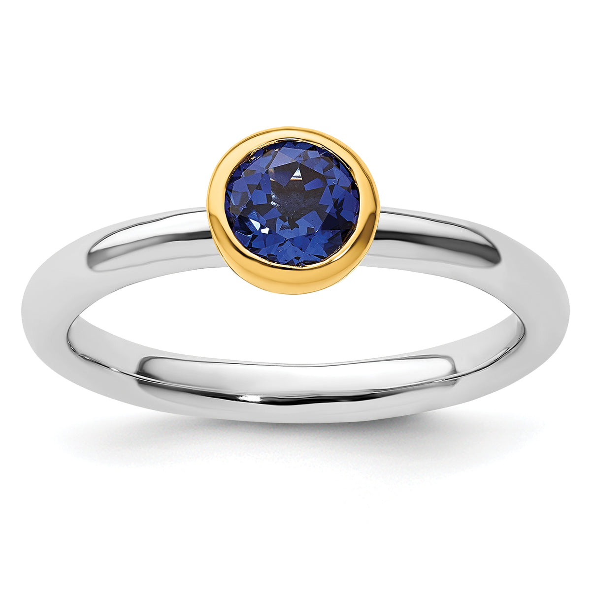 Sterling Silver Stackable Expressions w/Gold-plated Cr. Sapphire Ring - Sophia Jewelers