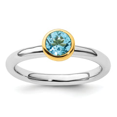 Sterling Silver Stackable Expressions w/Gold-plated Blue Topaz Ring - Sophia Jewelers