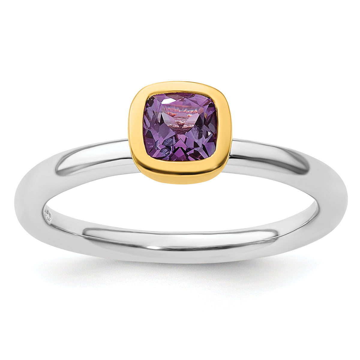 Sterling Silver Stackable Expressions w/Gold-plated Amethyst Ring - Sophia Jewelers