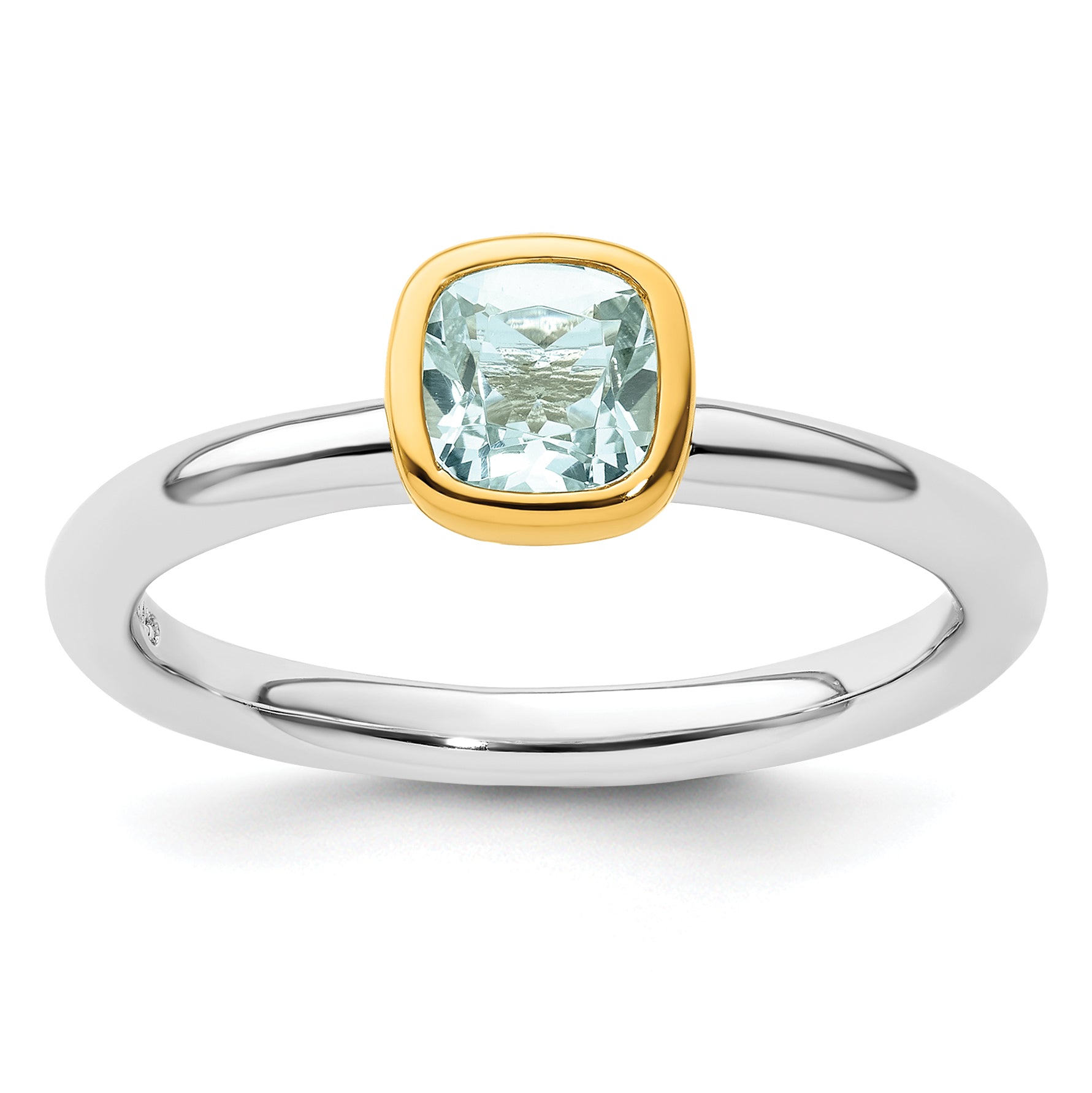 Sterling Silver Stackable Expressions w/Gold-plate Aquamarine Ring - Sophia Jewelers