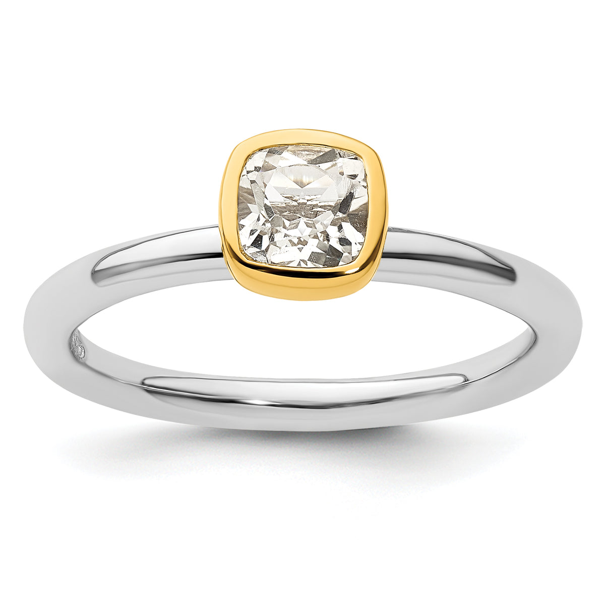 Sterling Silver Stackable Expressions w/Gold-plated White Topaz Ring - Sophia Jewelers