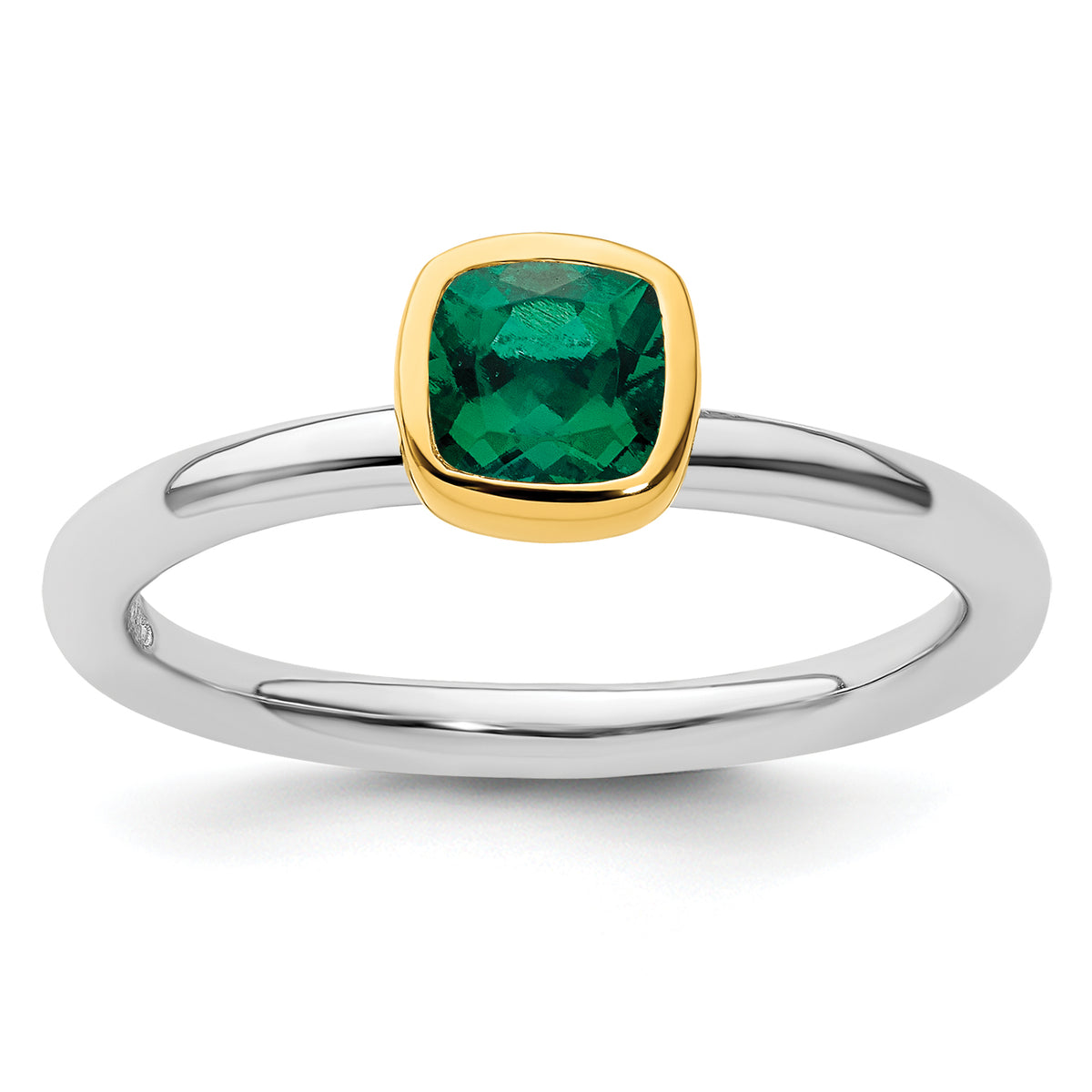 Sterling Silver Stackable Expressions w/Gold-plated Cr. Emerald Ring - Sophia Jewelers