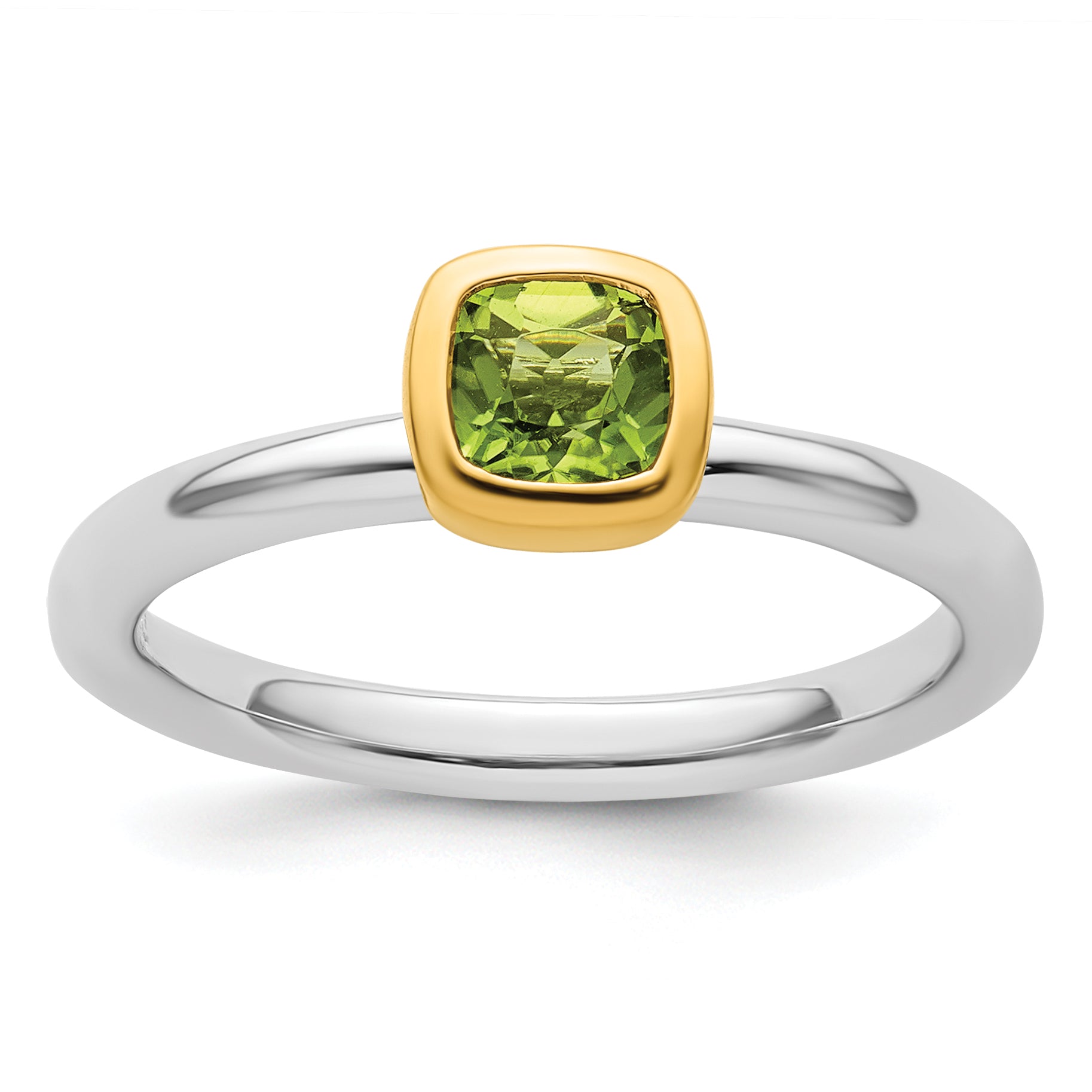 Sterling Silver Stackable Expressions w/Gold-plate Peridot Ring - Sophia Jewelers